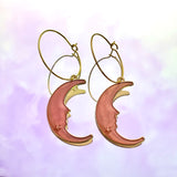 Pink Crescent Moon Hoop Earrings