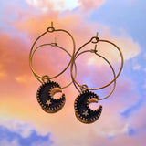 Black Crescent Moon Hoop Earrings