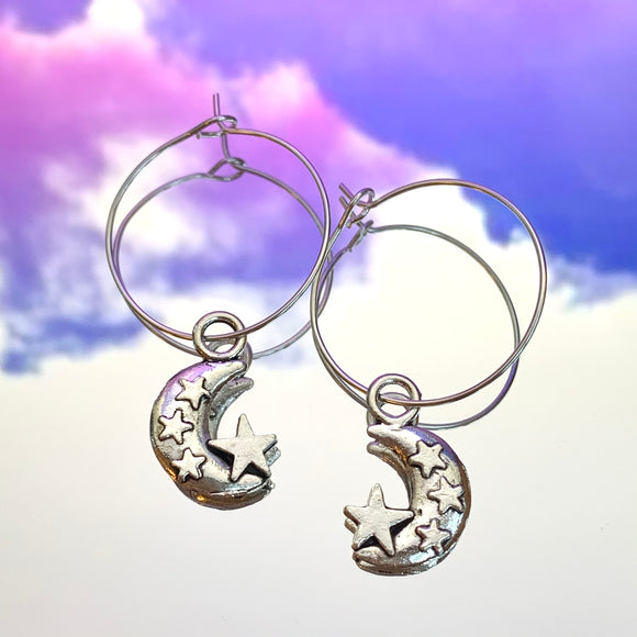 Moon & Star Hoop Earrings