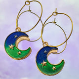 Green & Blue Moon Hoop Earrings