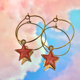 Pink Star Hoop Earrings