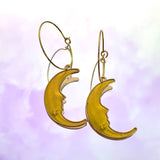 Yellow Crescent Moon Hoop Earrings