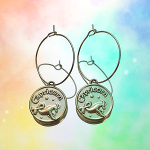 Capricorn Reversible Coin Hoop Earrings