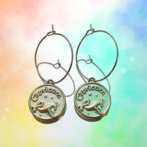 Capricorn Reversible Coin Hoop Earrings