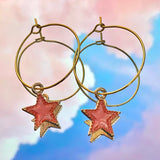 Pink Star Hoop Earrings