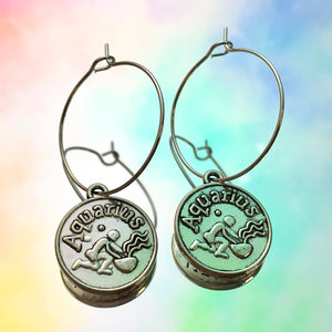 Aquarius Reversible Coin Hoop Earrings