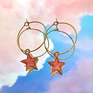 Pink Star Hoop Earrings