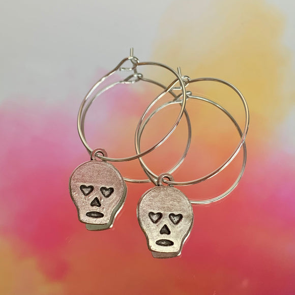 Skull Heart Hoop Earrings