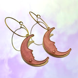 Pink Crescent Moon Hoop Earrings