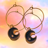 Black Crescent Moon Hoop Earrings