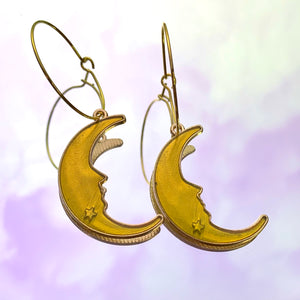 Yellow Crescent Moon Hoop Earrings