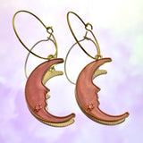 Pink Crescent Moon Hoop Earrings