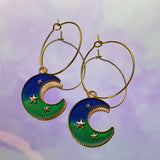 Green & Blue Moon Hoop Earrings