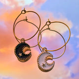 Black & White Crescent Moon Hoop Earrings