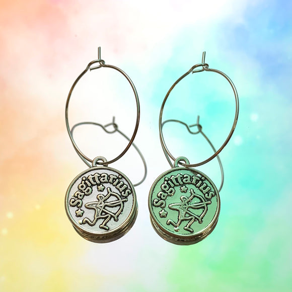 Sagittarius Reversible Coin Hoop Earrings