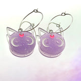 Purple Glitter Cat Hoop Earrings