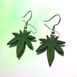 Green Ouid Leaf Hook Earrings