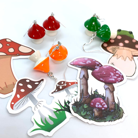 3D Mushroom Hook Earrings Various Colours