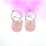 Pink Glitter Cat Hoop Earrings