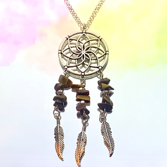 Tigers Eye Dream Catcher Necklace 22”