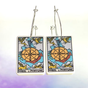 Wheel of Fortune Tarot Card Hoop Earrings