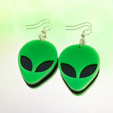 Green Alien Hook Earrings