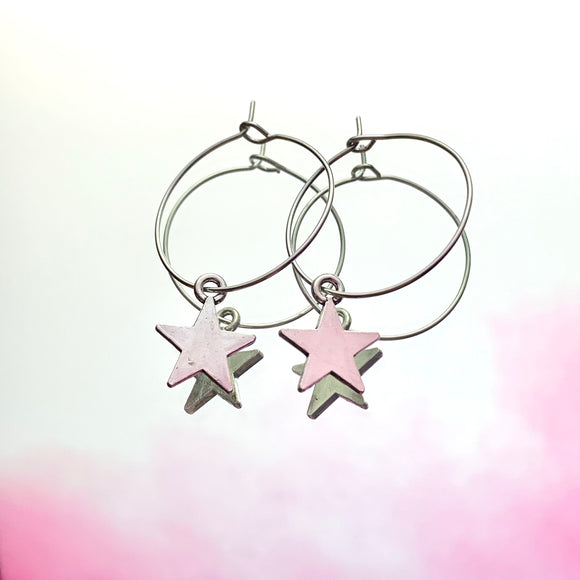 Silver Star Hoop Earrings