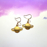 Gold Saturn Hook Earrings