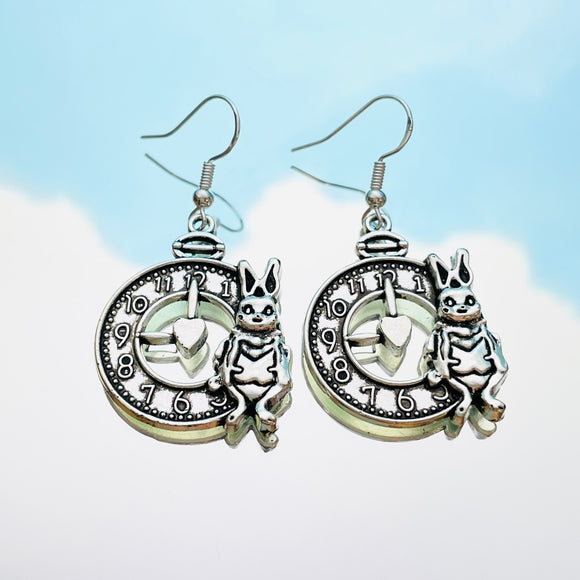 Clock & Rabbit Hook Earrings