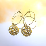 Gold Pentagram Hoop Earrings