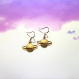 Gold Saturn Hook Earrings