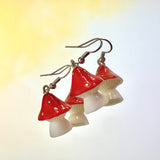 3D Mushroom Hook Earrings Various Colours