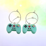 Blue Game Controller Hoop Earrings