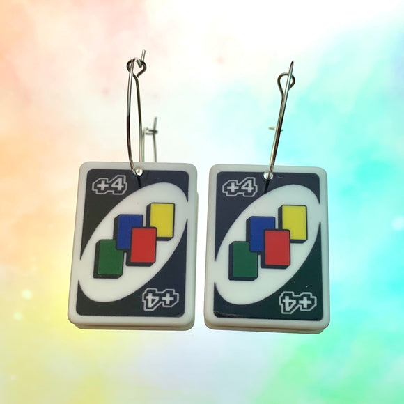 Uno +4 Cards Hoop Earrings