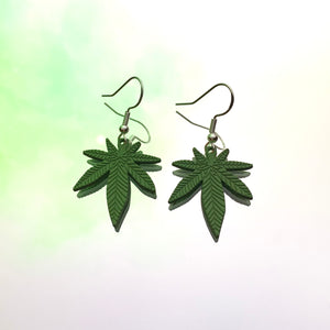 Green Ouid Leaf Hook Earrings