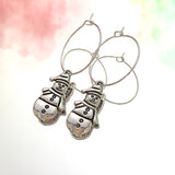 Silver Snowman Hoop Earrings