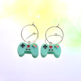 Blue Game Controller Hoop Earrings