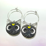 Black Glitter Cat Hoop Earrings