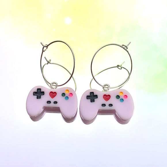 Purple Game Controller Hoop Earrings