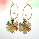 Multi Colour Snowflake Hoop Earrings