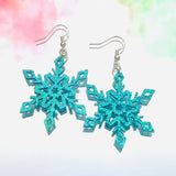 Glitter Snowflake Hook Earrings Various Colours