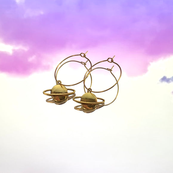 Gold Saturn Hoop Earrings