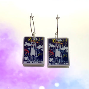 The Tower Tarot Card Hoop Earrings