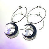 Black Moon & Cat Hoop Earrings