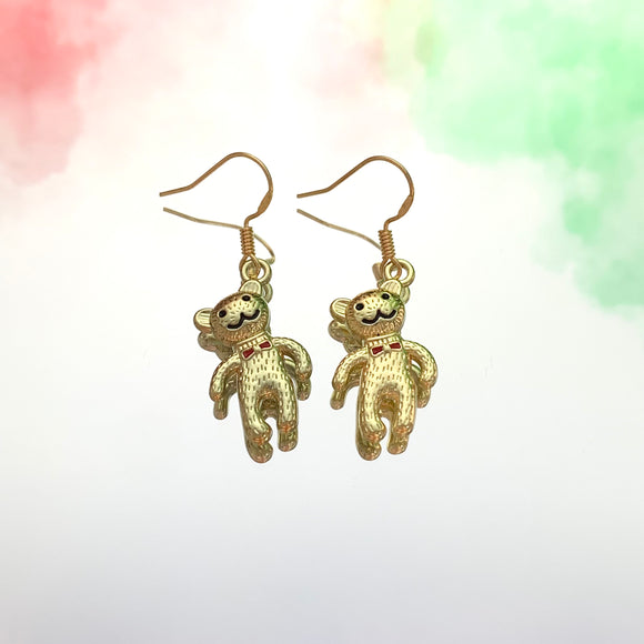 Gold Teddy Bear Hook Earrings