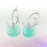 Blue Glitter Cat Hoop Earrings