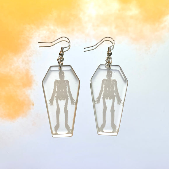 Clear Skeleton Coffin Hook Earrings