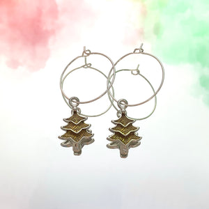 Autumn Christmas Tree Hoop Earrings