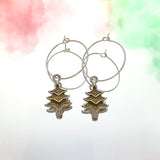 Autumn Christmas Tree Hoop Earrings