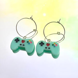 Blue Game Controller Hoop Earrings